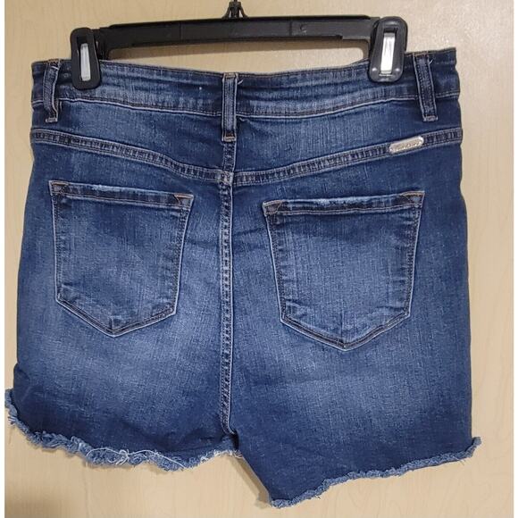 Kancan Sz L Jess Ultra High Rise Exposed Button Fly Dark Wash Shorts - Picture 4 of 5